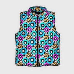 Женский жилет Разноцветные цветы бирюзовые малиновые синие