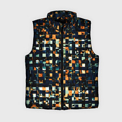 Женский жилет Тёмный синий с оранжевым кубики абстракция, цвет: 3D-черный