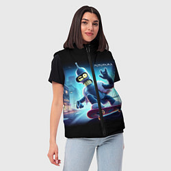 Женский жилет Bender is a skateboarder in neon street - ai art, цвет: 3D-черный — фото 2