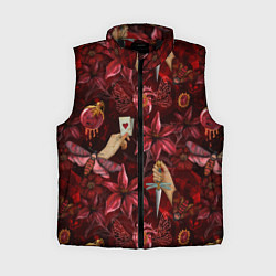 Женский жилет Бордовая готика с сердцем, лилиями и мотыльками, цвет: 3D-черный