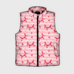 Женский жилет Красные шарики-собачки на розовых полосках, цвет: 3D-красный