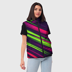 Женский жилет Фиолетово-зеленые линии, цвет: 3D-черный — фото 2