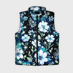 Женский жилет Стилизованные цветы сине-зелёный, цвет: 3D-черный