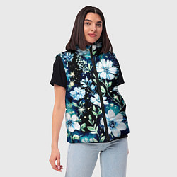 Женский жилет Стилизованные цветы сине-зелёный, цвет: 3D-черный — фото 2