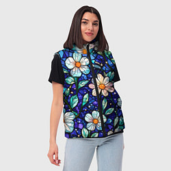 Женский жилет Цветочный тёмно-синий витраж, цвет: 3D-черный — фото 2