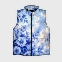 Женский жилет Голубые цветы на солнечных облаках, цвет: 3D-черный