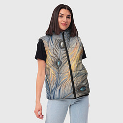 Женский жилет Синие перья с самоцветами, цвет: 3D-черный — фото 2