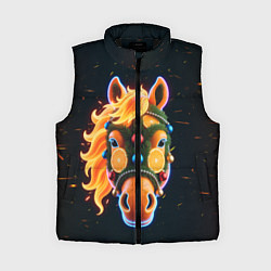 Женский жилет Новогодняя мандариновая лошадь, цвет: 3D-черный