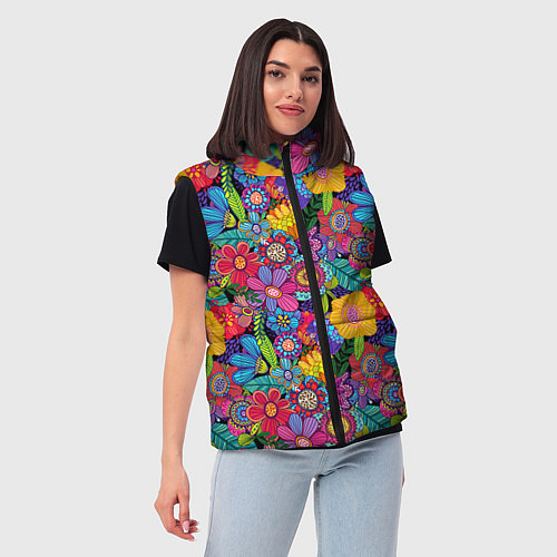 Женский жилет Яркие цветы / 3D-Светло-серый – фото 3