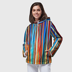 Ветровка с капюшоном женская Colored stripes, цвет: 3D-белый — фото 2
