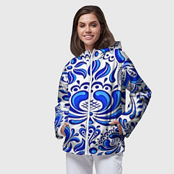 Ветровка с капюшоном женская Роспись гжель, цвет: 3D-белый — фото 2