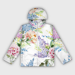 Ветровка с капюшоном женская Сирень и Пионы, цвет: 3D-белый
