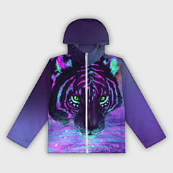 Ветровка с капюшоном женская Неоновый тигр, цвет: 3D-белый
