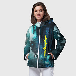 Ветровка с капюшоном женская Cyberpunk 2077: Techno, цвет: 3D-белый — фото 2