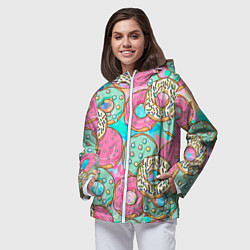 Ветровка с капюшоном женская Сахарные пончики, цвет: 3D-белый — фото 2