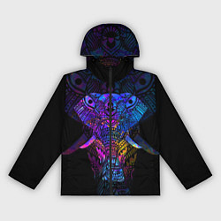 Ветровка с капюшоном женская Слон орнамент, цвет: 3D-черный