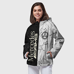Ветровка с капюшоном женская Mercedes AMG: Techno Style, цвет: 3D-черный — фото 2