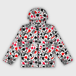 Ветровка с капюшоном женская Игральные карты - тузы, цвет: 3D-черный