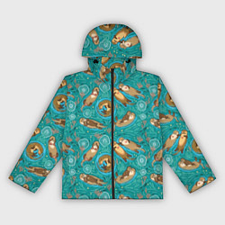 Ветровка с капюшоном женская Весёлые выдры - семейство, цвет: 3D-черный