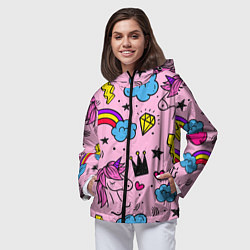 Ветровка с капюшоном женская Единороги, цвет: 3D-черный — фото 2