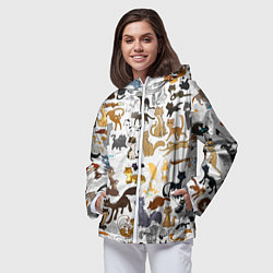 Ветровка с капюшоном женская Котоколлаж 01, цвет: 3D-белый — фото 2