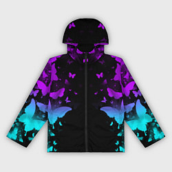 Ветровка с капюшоном женская Бабочки в неоне, цвет: 3D-черный