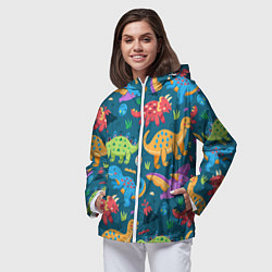 Ветровка с капюшоном женская Арт с динозаврами, цвет: 3D-белый — фото 2