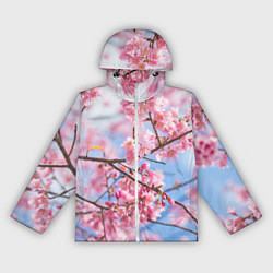 Ветровка с капюшоном женская Ветки Сакуры, цвет: 3D-белый