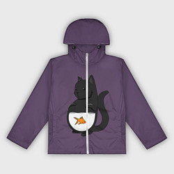 Ветровка с капюшоном женская Довольный кот, цвет: 3D-белый