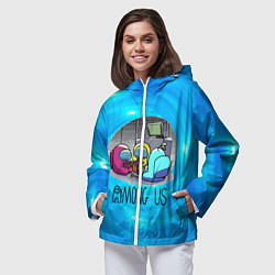 Ветровка с капюшоном женская Among Us карты, цвет: 3D-белый — фото 2