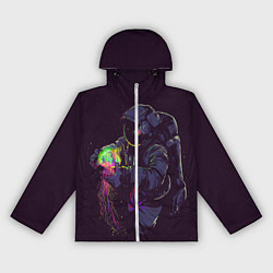Ветровка с капюшоном женская Медуза и космонавт, цвет: 3D-белый