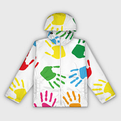 Ветровка с капюшоном женская Цветные ладошки - Детский узор, цвет: 3D-белый