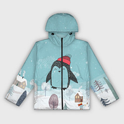 Ветровка с капюшоном женская Милый пингвин, цвет: 3D-черный
