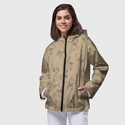 Ветровка с капюшоном женская Листья на бежевом фоне, цвет: 3D-черный — фото 2