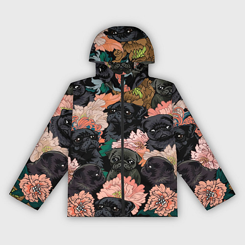 Женская ветровка Мопсы и Цветы / 3D-Черный – фото 1
