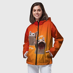 Ветровка с капюшоном женская Cat Pop Мем, цвет: 3D-черный — фото 2