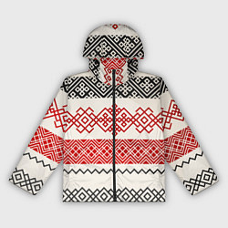 Ветровка с капюшоном женская Славянский узор красно-черный, цвет: 3D-черный