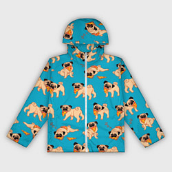 Ветровка с капюшоном женская Мопсы с пиццей, цвет: 3D-белый