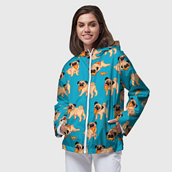 Ветровка с капюшоном женская Мопсы с пиццей, цвет: 3D-белый — фото 2