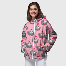 Ветровка с капюшоном женская Пиксельные котики, цвет: 3D-белый — фото 2