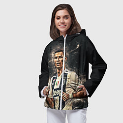 Ветровка с капюшоном женская Криштиану Роналду Ювентус, цвет: 3D-белый — фото 2