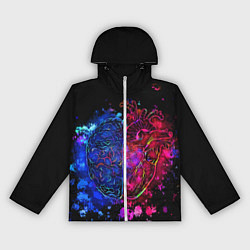 Ветровка с капюшоном женская Сердце и мозг в неоне, цвет: 3D-белый