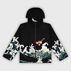 Ветровка с капюшоном женская Карп Кои Волна Япония Рыба, цвет: 3D-черный