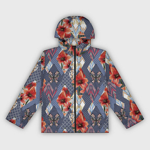 Женская ветровка Оранжево-серый пэчворк / 3D-Черный – фото 1