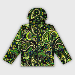 Ветровка с капюшоном женская Ярко зеленые славянские узоры, цвет: 3D-черный