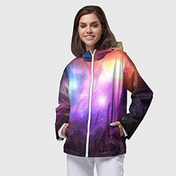 Ветровка с капюшоном женская Космос, сияние и звезды, цвет: 3D-белый — фото 2