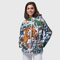 Ветровка с капюшоном женская Тигр, цвет: 3D-белый — фото 2
