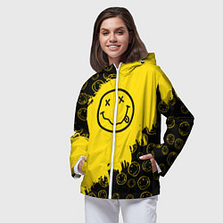 Ветровка с капюшоном женская Nirvana Smile Нирвана Рваный Паттерн, цвет: 3D-белый — фото 2