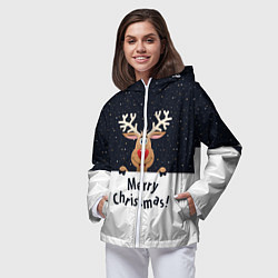 Ветровка с капюшоном женская Новогодний Оленёнок Рудольф, цвет: 3D-белый — фото 2