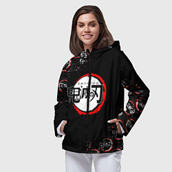 Ветровка с капюшоном женская КЛИНОК РАССЕКАЮЩИЙ ДЕМОНОВ БРЫЗГИ КРАСОК, цвет: 3D-черный — фото 2